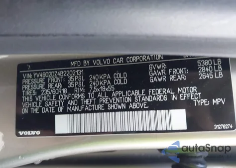 2011 Volvo Xc60 T6/T6 R-Design from USA, damaged, VIN YV4902DZ4B2202131